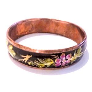 Vintage Floral Hand Painted Enamel Bangle Bracelet *